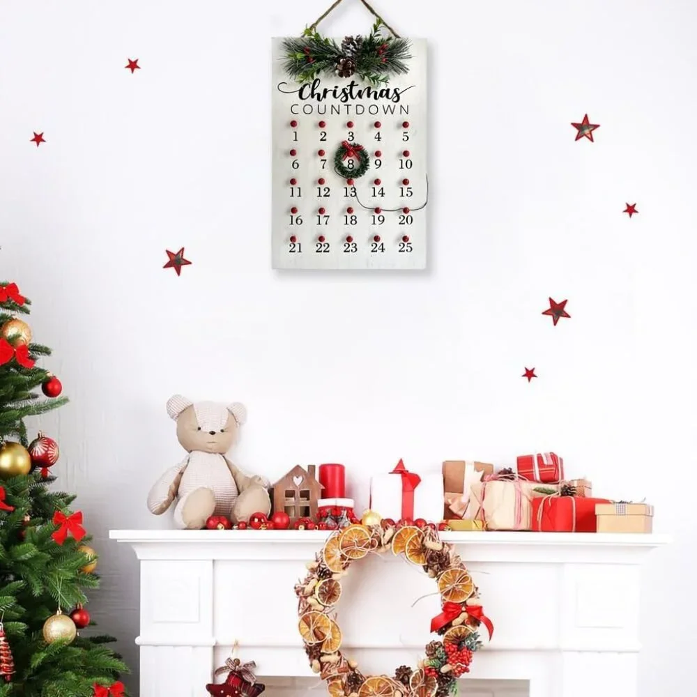 Rustic Christmas Countdown Wreath - 25 Days Advent Calendar Home Decor